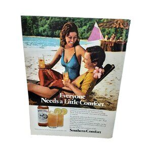 1981 Southern Comfort Ad Vintage Beach Scene Couple Cocktail Liquor Print Retro